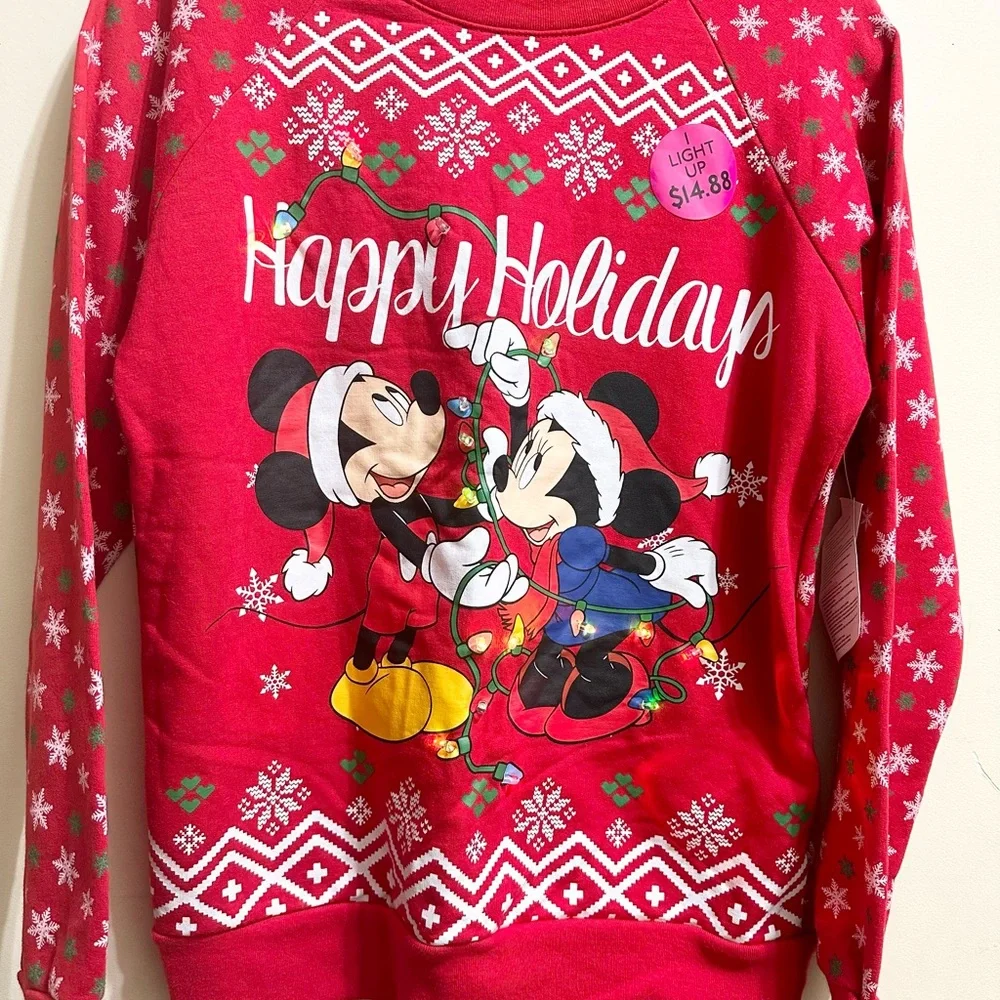 Juniors Disney Mickey hHappy Holidays Christmas Light up Sweatshirt - Picture 3 of 4